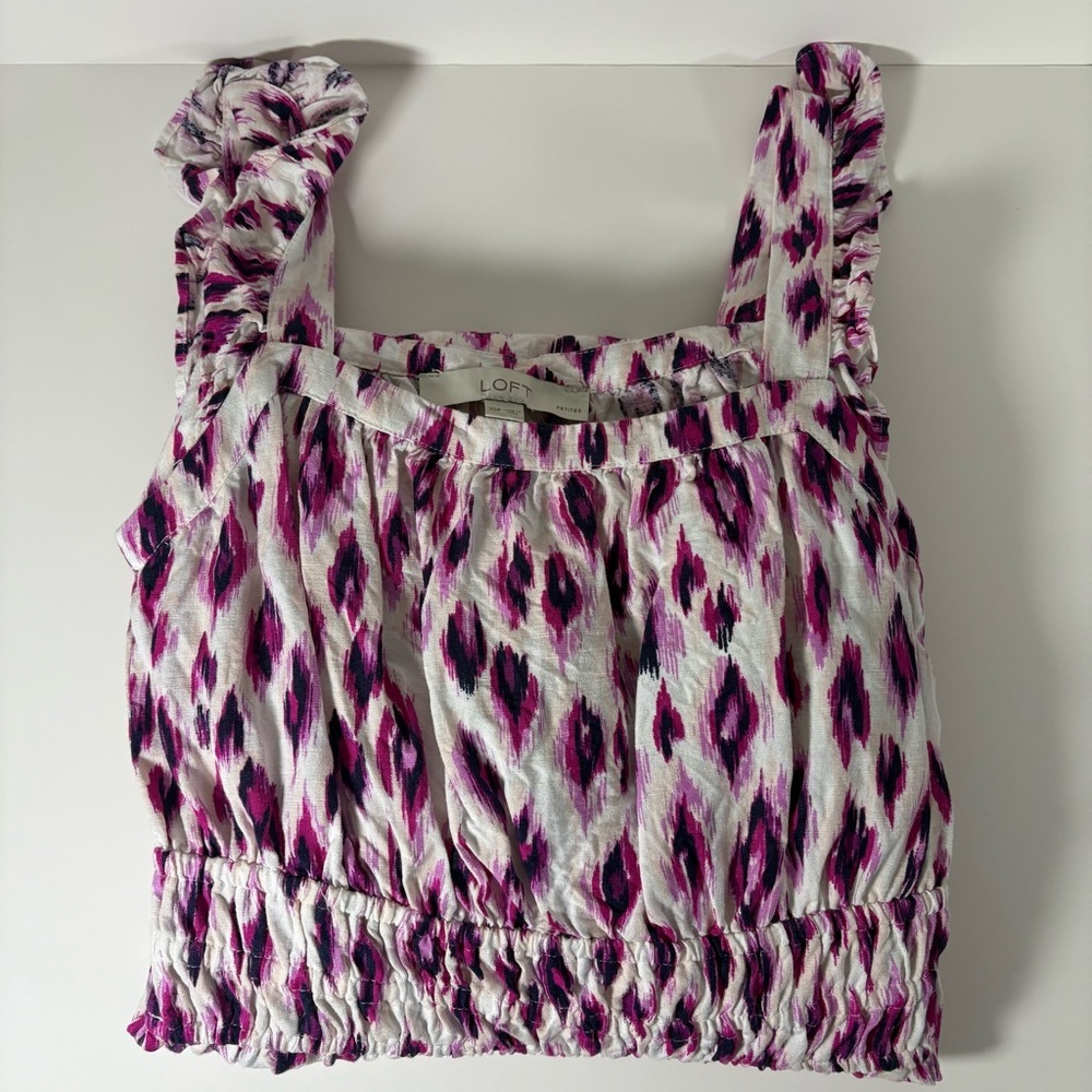 Women’s Ann Taylor LOFT Purple & White Beach Ruffle Strap Maxi Dress PXS NWOT